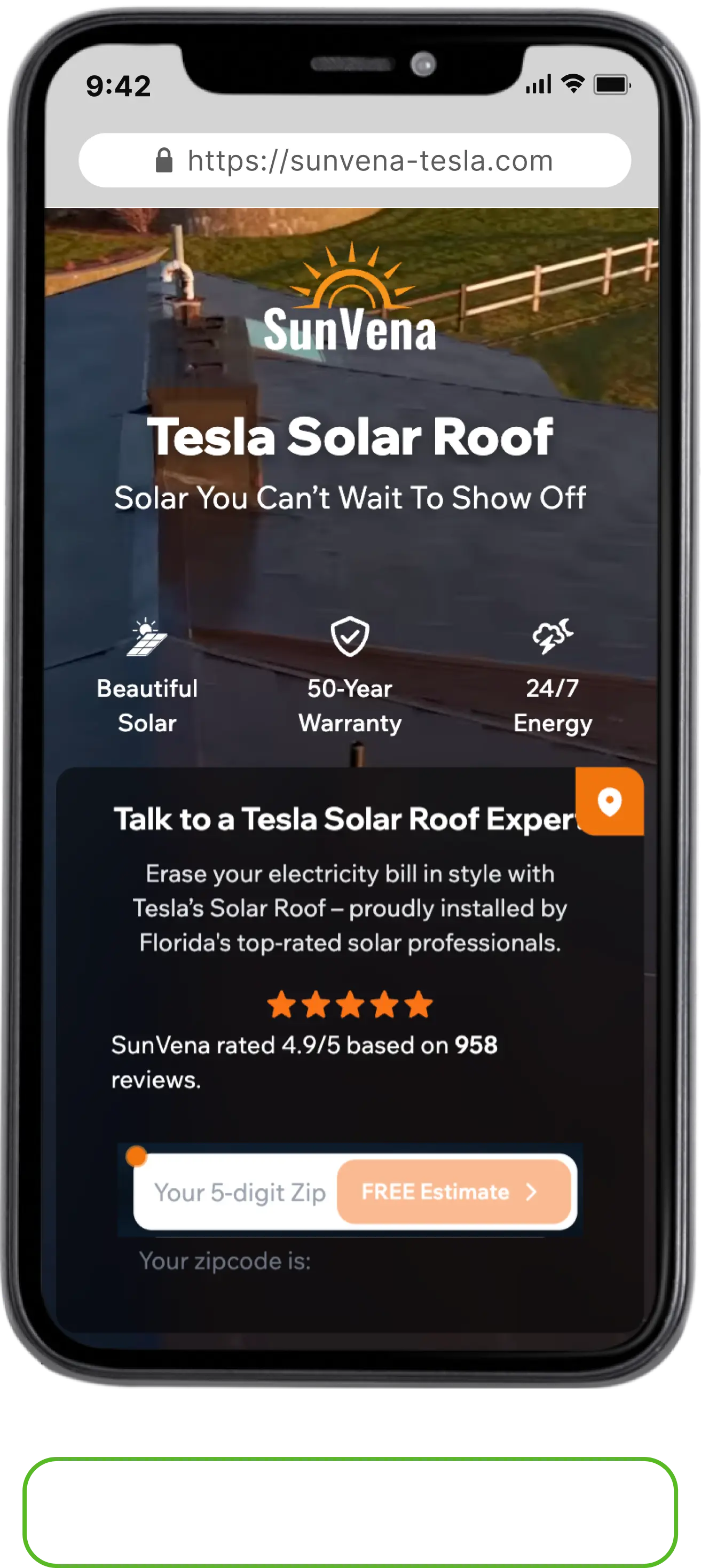 Sunvena Solar Landing Page — 9.8% CVR