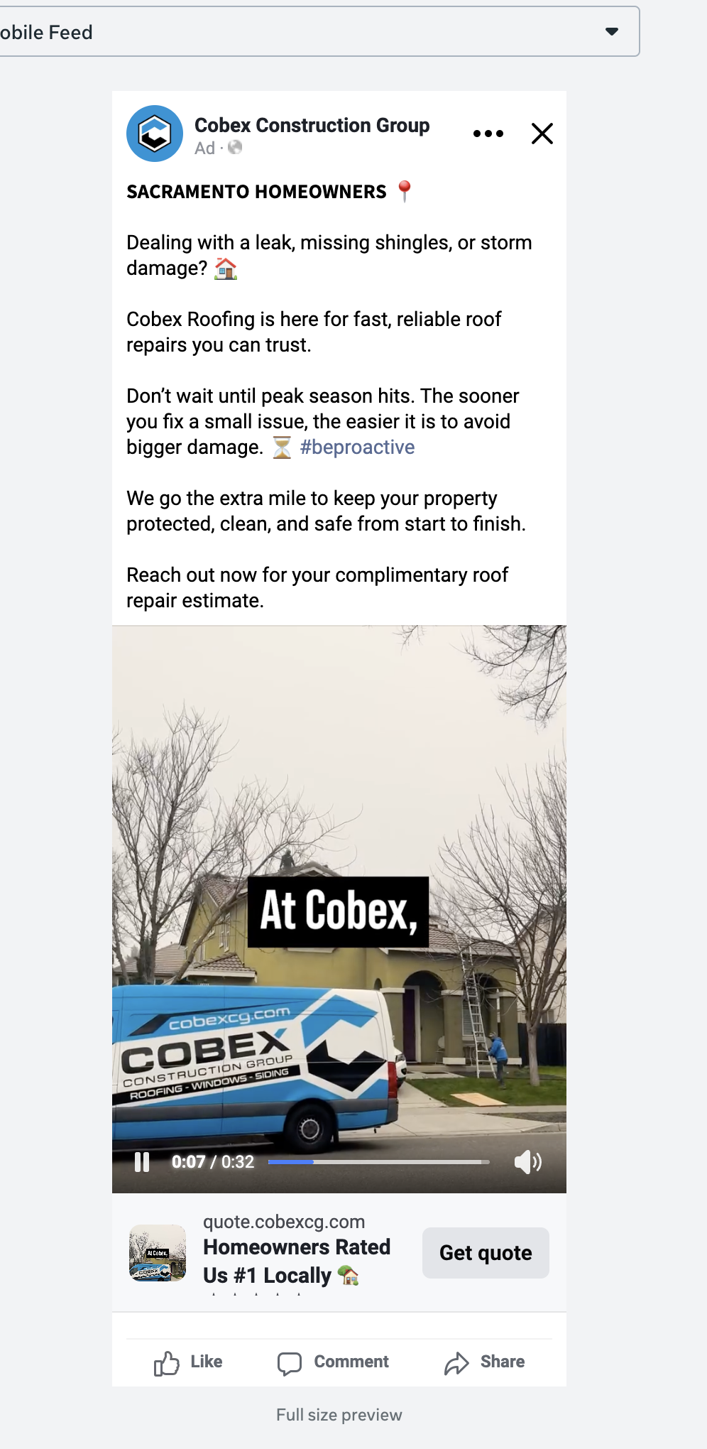 Cobex Construction Group repair-first Meta ad creative