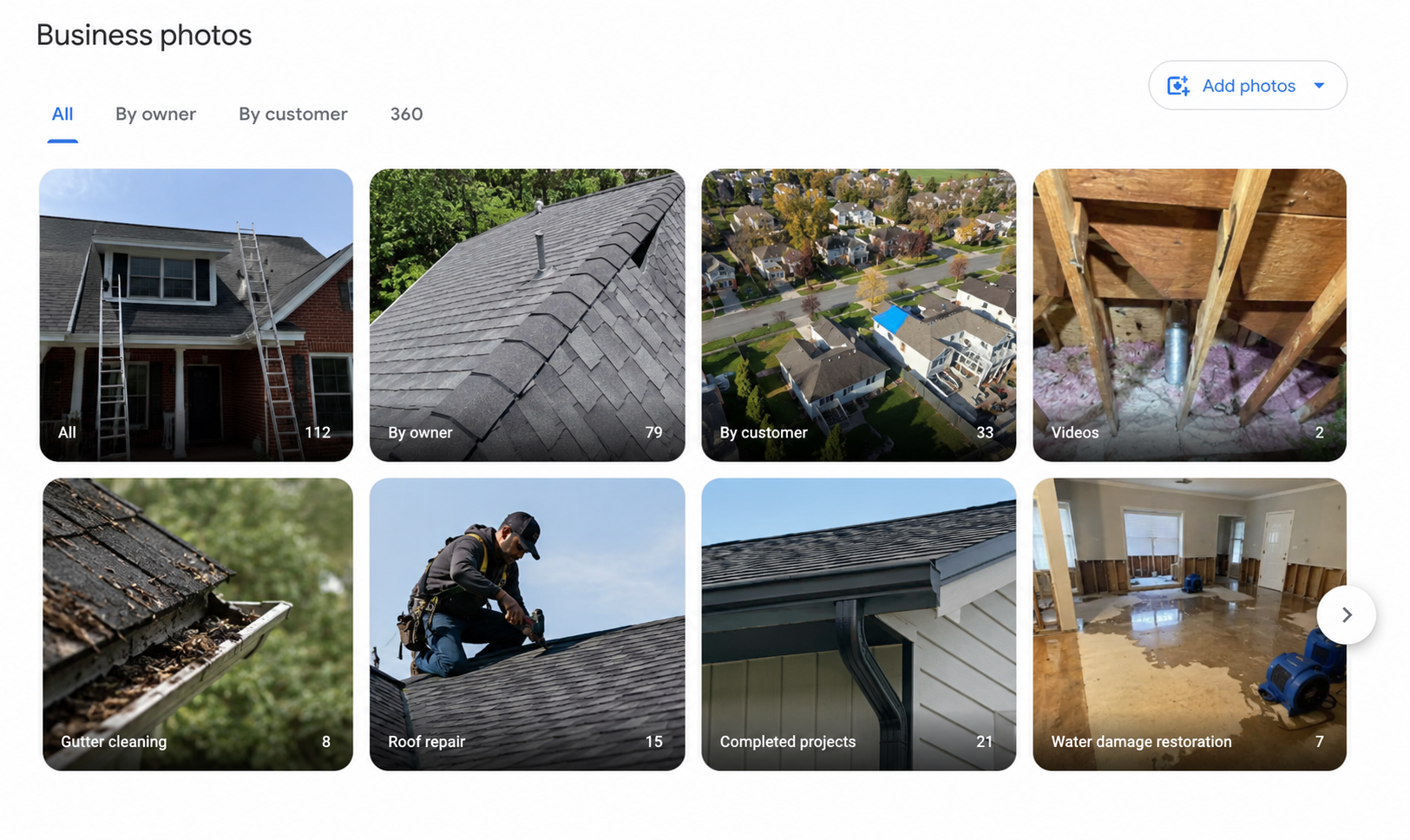 Example Google Business Profile photo gallery